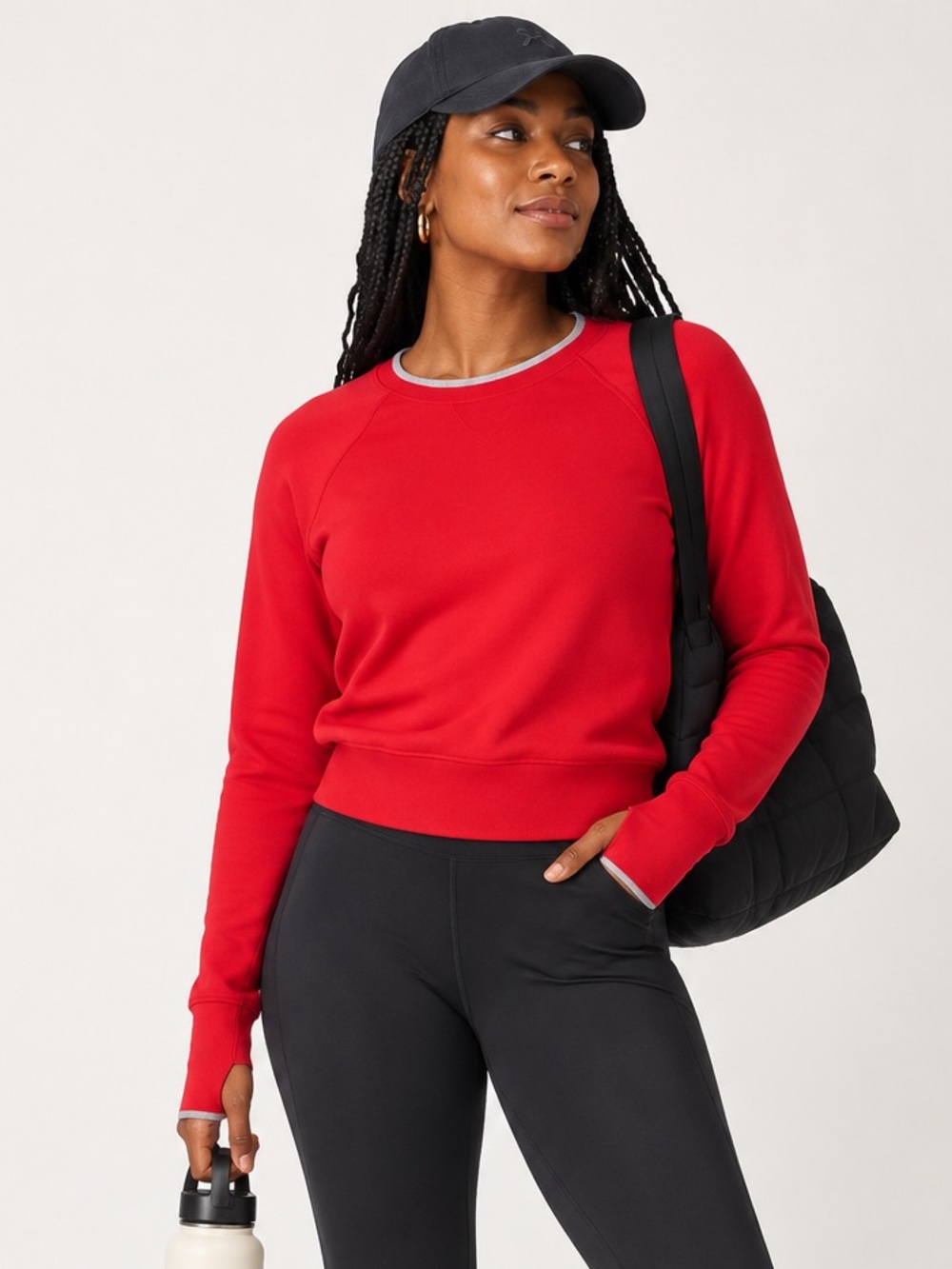 Athleta Cotton Tipped Red Crewneck Sweater XXS Thumbholes